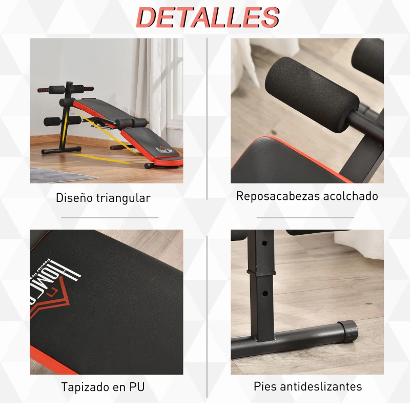 HOMCOM Banco de Abdominales Plegable Ajustable en Altura Banco de Sentadillas con Soporte para Piernas Regulable para Entrenamiento en Hogar Oficina 148x58x52-65 cm Negro