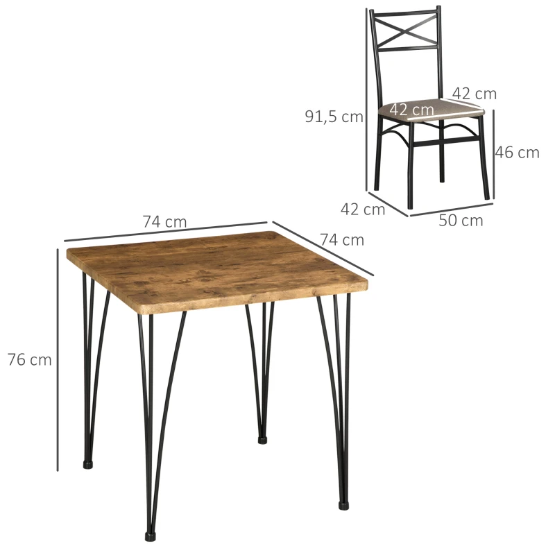 HOMCOM Conjunto de Comedor 3 Piezas Juego de 1 Mesa 74x74x76cm y 2 Sillas 42x50x91,5cm para Cocina Salón Marrón y Negro
