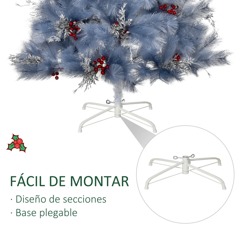 HOMCOM Árbol de Navidad Artificial 150 cm con 222 Ramas Ignífugas 36 Sets de Bayas Decorativas y Hojas Plateadas Árbol de Pino Navideño con Base Plegable Soporte de Metal Gris