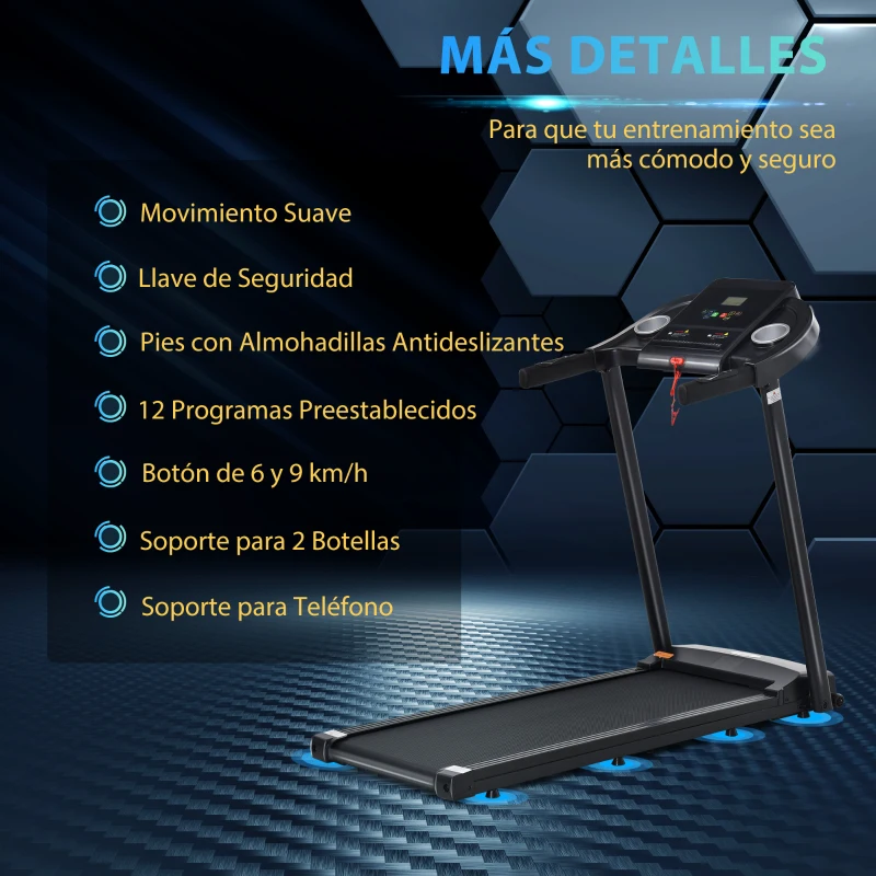 HOMCOM Cinta de Correr Eléctrica con 12 Programas Velocidad hasta 12 km/h Cinta de Andar con Pantalla LED 134x66x107 cm Negro