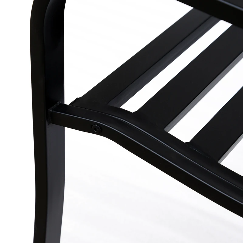 Outsunny Banco de Jardim de Aço Banco de Exterior com Encosto e Apoio para os Braços para Pátio Varanda 127x60x89 cm Preto