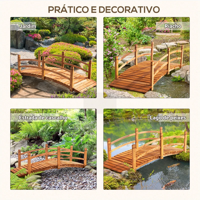 Outsunny Ponte de Madeira com Corrimão Ponte de Jardim para Decoração para Pátio Carga Máxima 200 kg 185x72x58 cm Madeira
