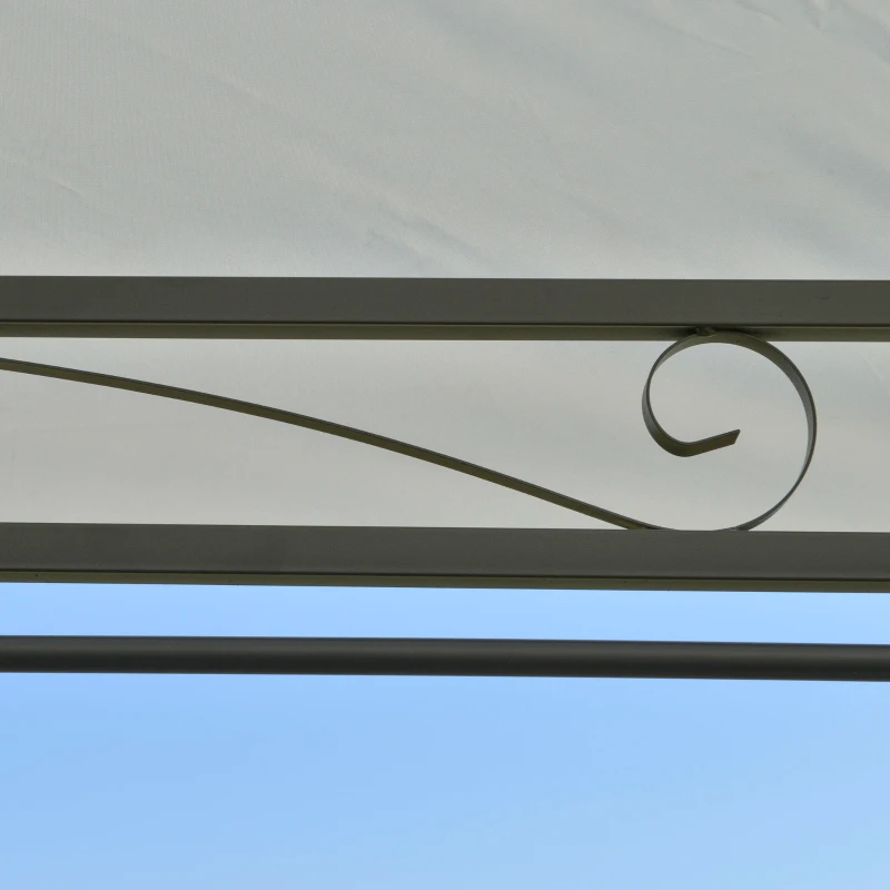Outsunny Carpa de Jardín con Luces LED Solar 4x3 m Cenador con Doble Techo 6 Cortinas Laterales y Marco de Acero para Patio Terraza Color Crema