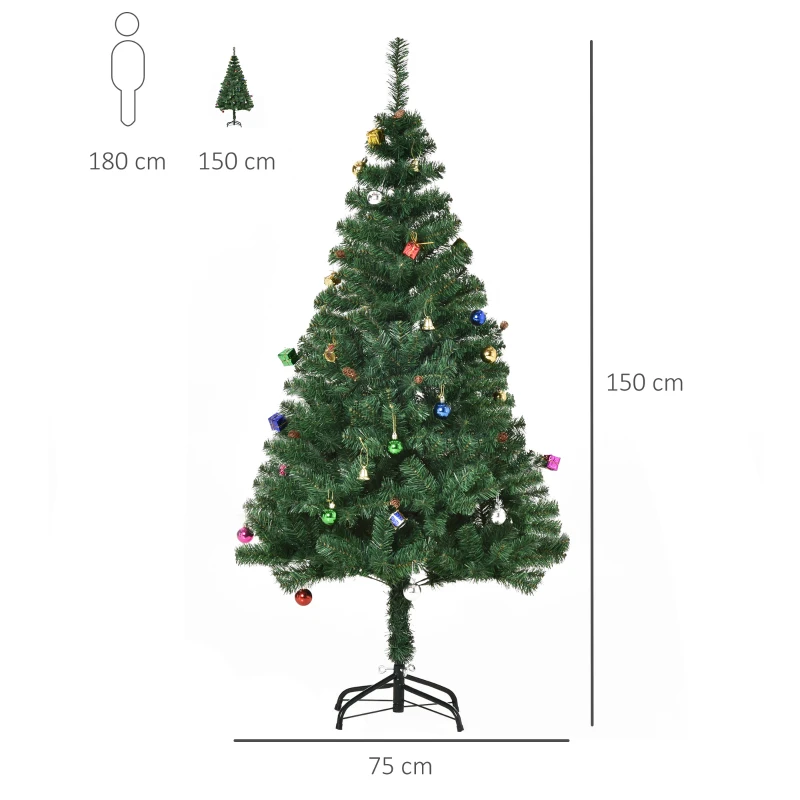 HOMCOM Árbol de Navidad Artificial 150 cm con 420 Ramas Adornos Piñas Decoración Navideña para Interiores Verde