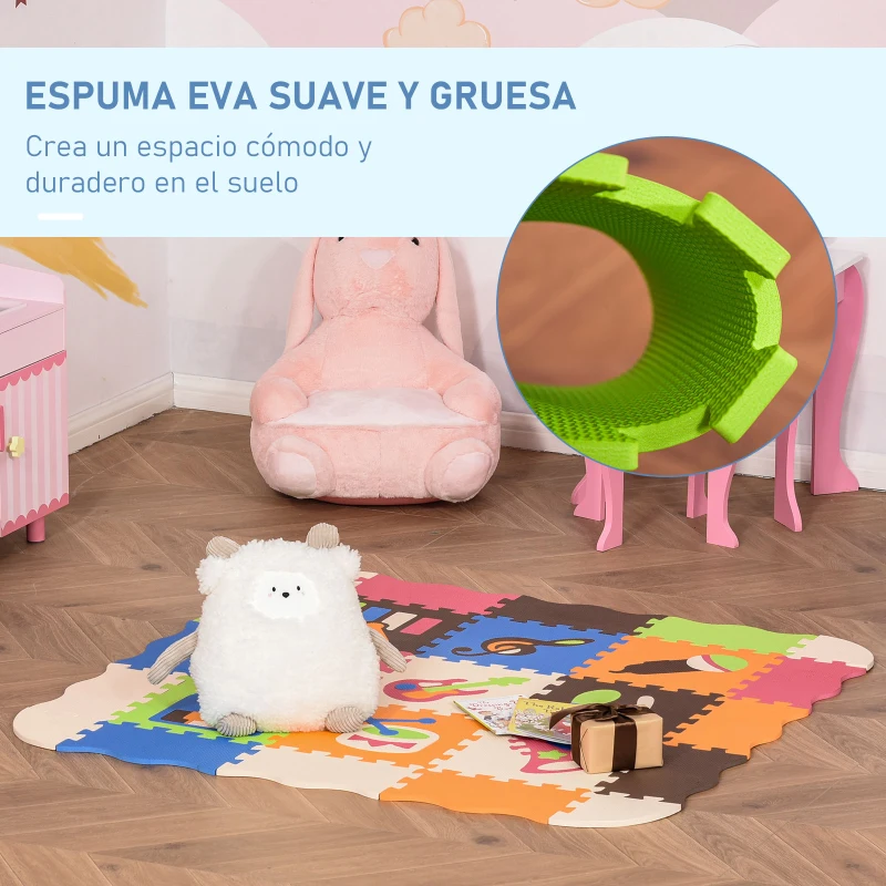 HOMCOM Alfombra Puzzle para Niños 120x90,5x16,5 cm con 25 Piezas de Espuma EVA Suave Área de Cobertura de 0,9 m² Modelo Instrumentos Musicales Multicolor