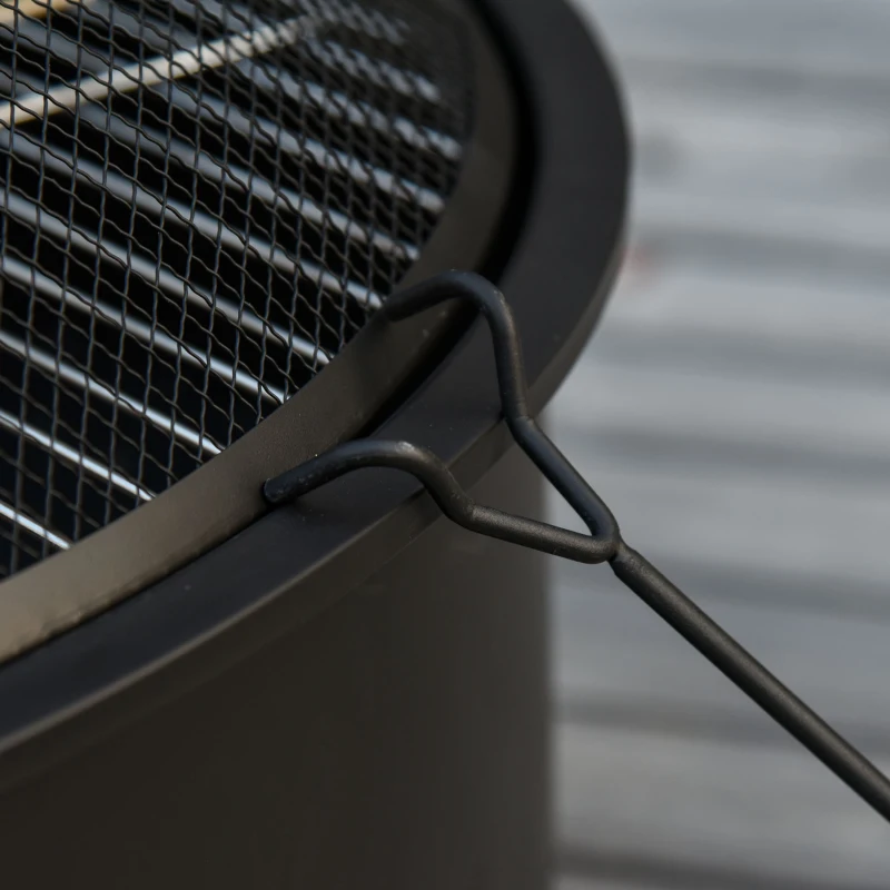 Outsunny Brasero Exterior Ø76x49,5 cm 2 EN 1 Profundidad del Cuenco 18 cm con Rejilla de Cocina Parrilla para Barbacoa Calefacción Tapa de Malla Atizador de Fuego para Patio Jardín Negro