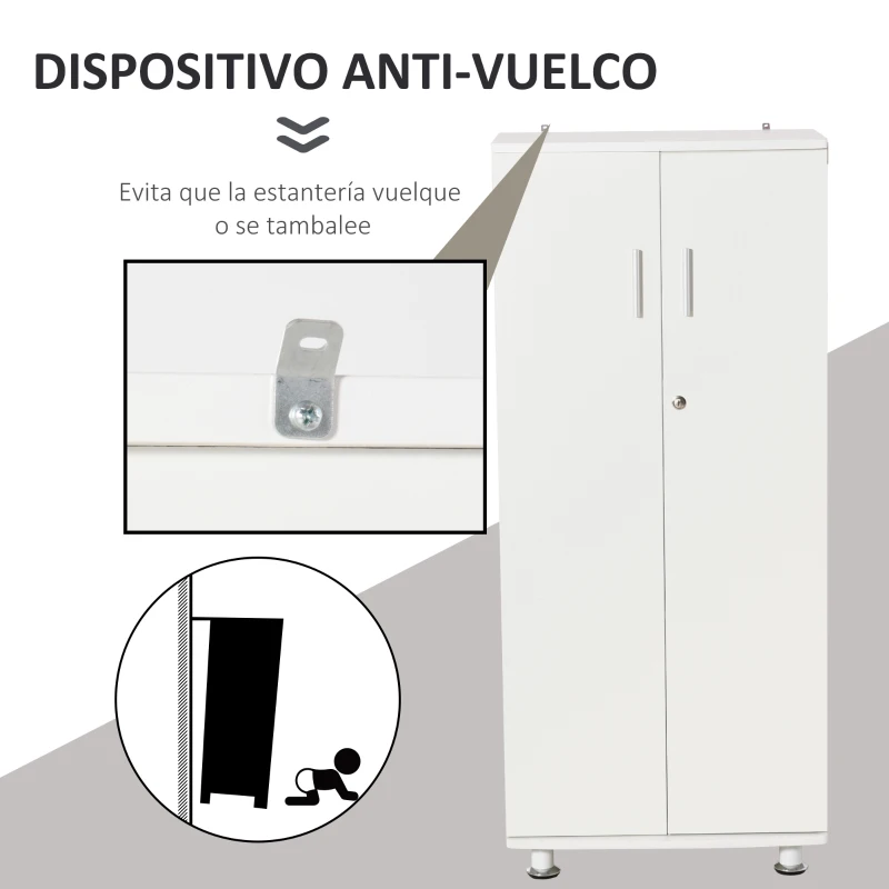 HOMCOM Librería Estantería con 2 Puertas para Libros CDs DVDs con 3 Estantes Interiores y Cerradura Alacena de Cocina para Hogar Oficina Dormitorio 55x36,5x125,5 cm Blanco