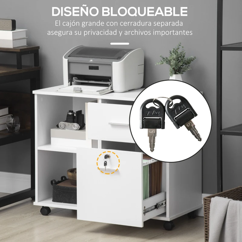 Vinsetto Armario para Impresora Mueble Auxiliar de Oficina Salón Cocina Estudio 80x40x66,5 cm Blanco