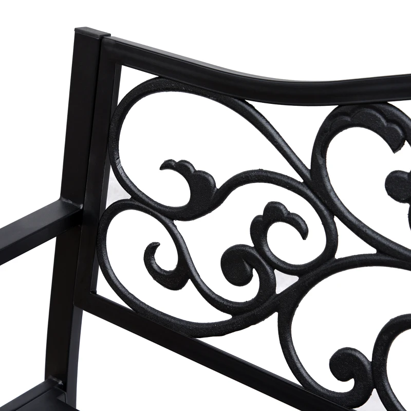 Outsunny Banco de Jardim de Aço Banco de Exterior com Encosto e Apoio para os Braços para Pátio Varanda 127x60x89 cm Preto