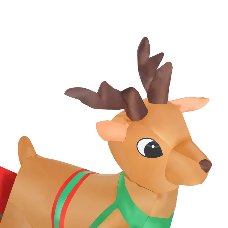 HOMCOM Decoración Navideña Inflable Papá Noel con Reno 8 Luces LED Iluminación Navideña Interior y Exterior 190x72x122cm