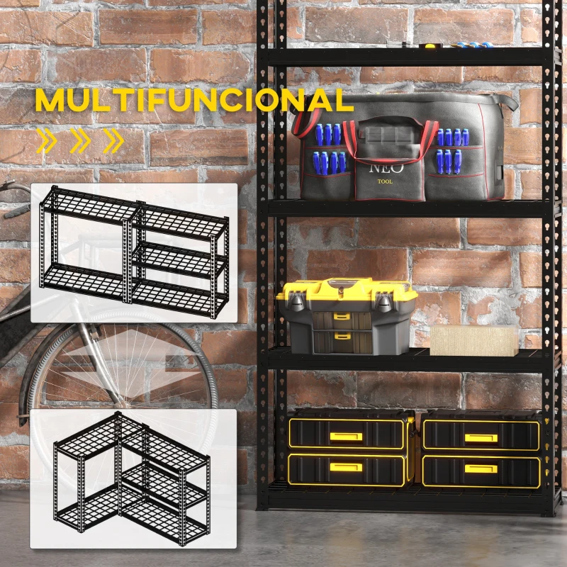 HOMCOM Estante de Metal com 5 Níveis Estante de Armazenamento Estante de Garagem de Aço com Prateleiras Ajustáveis 90x30x182 cm Preto