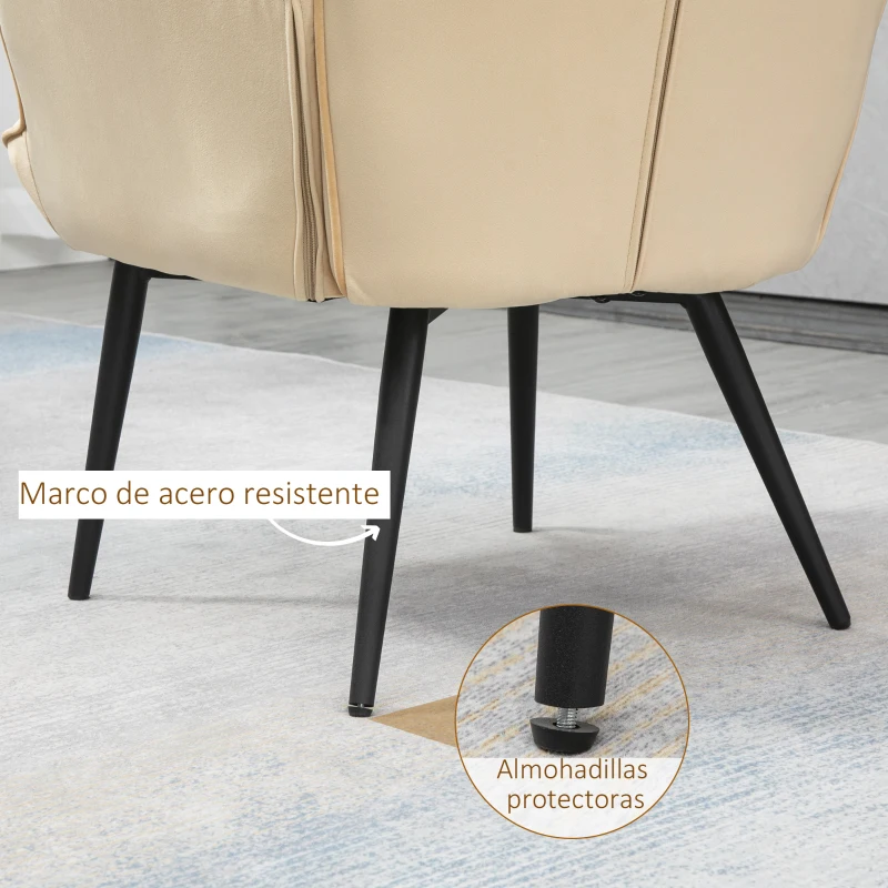 HOMCOM Sillón Individual con Reposapiés Tapizado en Terciopelo Butaca con Respaldo Alto y Reposabrazos 72x80x99 cm Beige