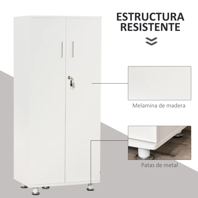 HOMCOM Librería Estantería con 2 Puertas para Libros CDs DVDs con 3 Estantes Interiores y Cerradura Alacena de Cocina para Hogar Oficina Dormitorio 55x36,5x125,5 cm Blanco