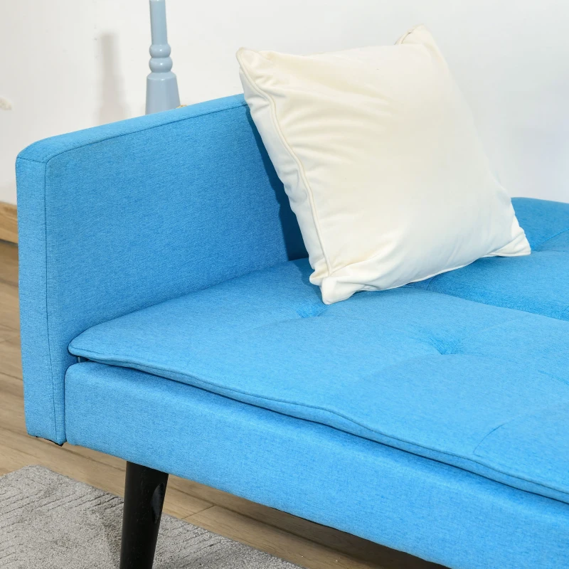 HOMCOM Sofá Cama de 3 Plazas Tapizado en Tela con Respaldo Ajustable en 3 Posiciones y Patas de Madera Sofá Moderno para Salón Oficina 198x81x81 cm Azul