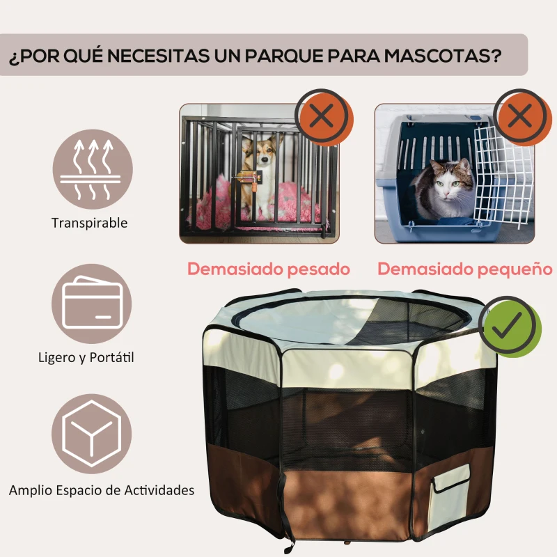 PawHut Parque Plegable para Perros de 8 Paneles Parque de Juego para Mascotas con Bolsa de Transporte Ø117x71 cm Marrón