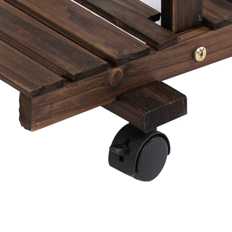 Outsunny Suporte para Plantas de 4 Níveis com Rodas Suporte para Vasos de Plantas 123,5x33x80 cm Marrom Escuro