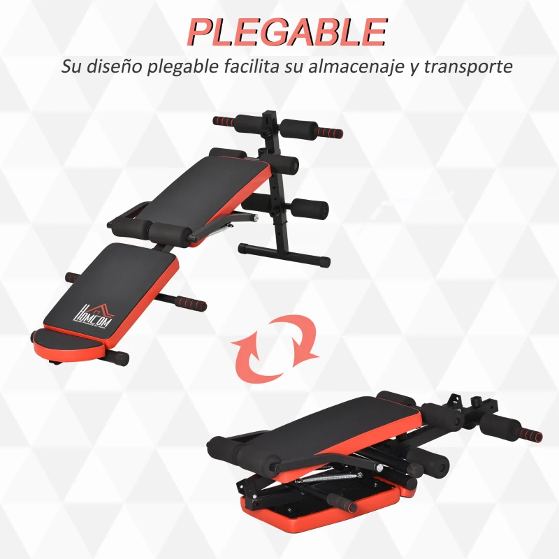 HOMCOM Banco de Abdominales Plegable Ajustable en Altura Banco de Sentadillas con Soporte para Piernas Regulable para Entrenamiento en Hogar Oficina 148x58x52-65 cm Negro