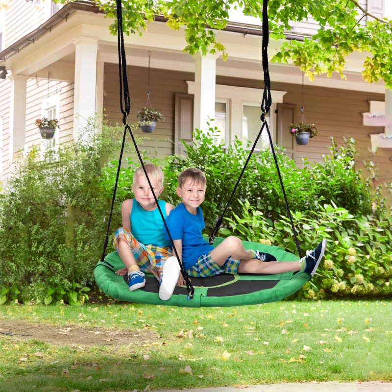 HOMCOM Columpio Nido Infantil Ø100x4,5 cm Columpio de Árbol Forma Redonda Columpio para Niños +3 Años Carga 100kg Jardín Exterior al Aire Libre Asiento Cómodo Verde