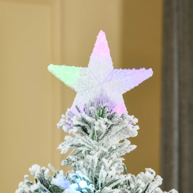 HOMCOM Árbol de Navidad 180cm Artificial Árbol Pino Natural de Blanco Nevado con Soporte de Metal Luces LED 230 Ramas