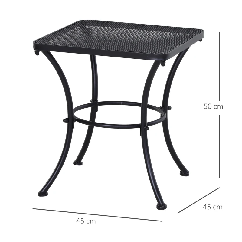 Outsunny Mesa Auxiliar Cuadrada Mesa de Jardín Exterior con Estructura de Metal para Patio Terraza Balcón Carga 30 kg 45x45x50 cm Negro