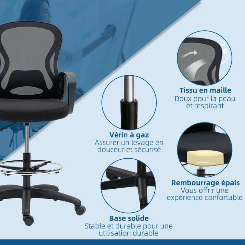 Vinsetto Lot de 2 fauteuils de bureau chaise de bureau assise haute réglable pivotant 360° maille respirante noir