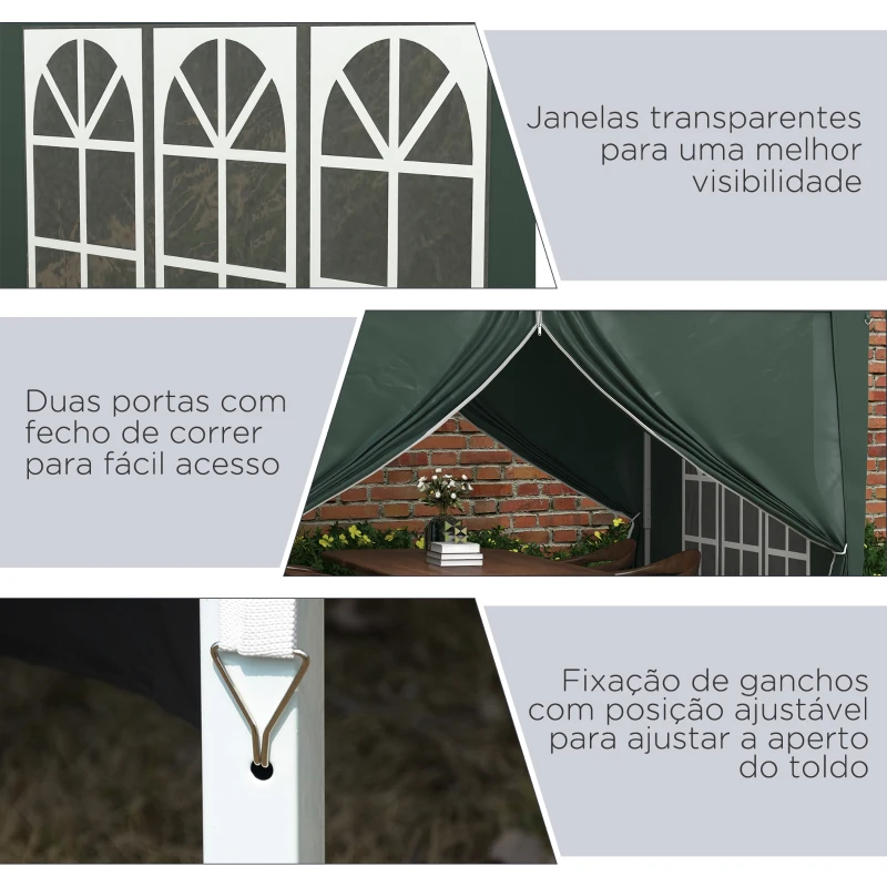 Outsunny Tenda de Jardim com Paredes Laterais Amovíveis Janelas Porta com Zíper e Bolsa de Transporte 295x295x196-258 cm Verde