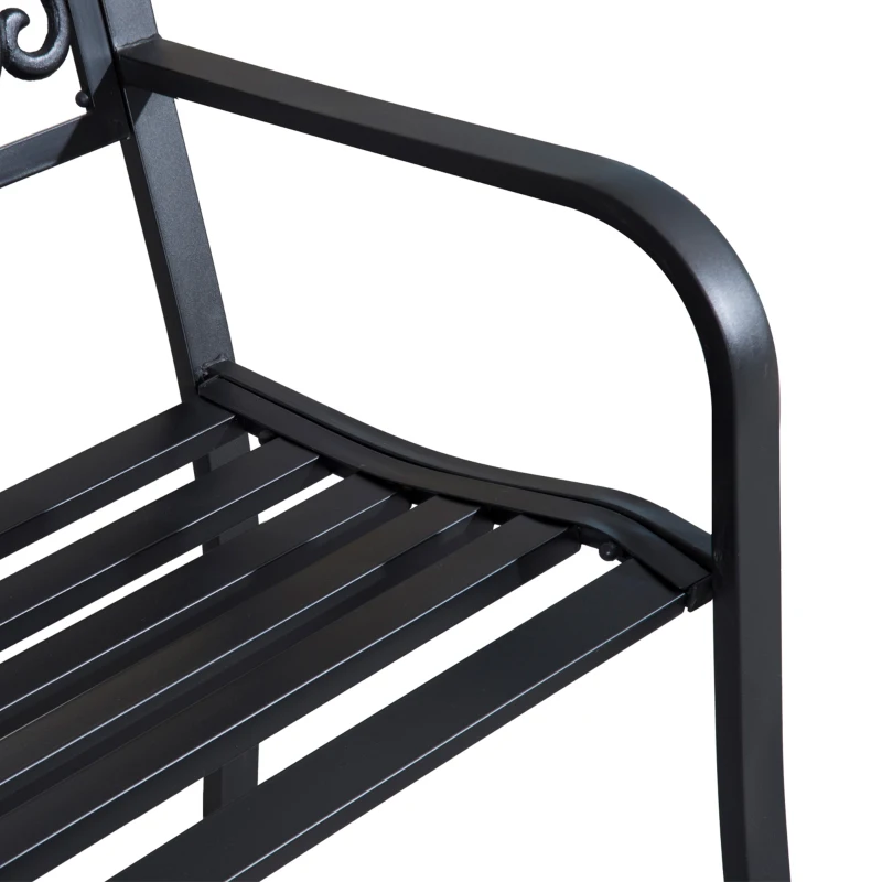Outsunny Metalen tuinbank, bloemendesign, 2-zits, draagvermogen 240 kg, staal, 127L x 60B x 87H cm, zwart