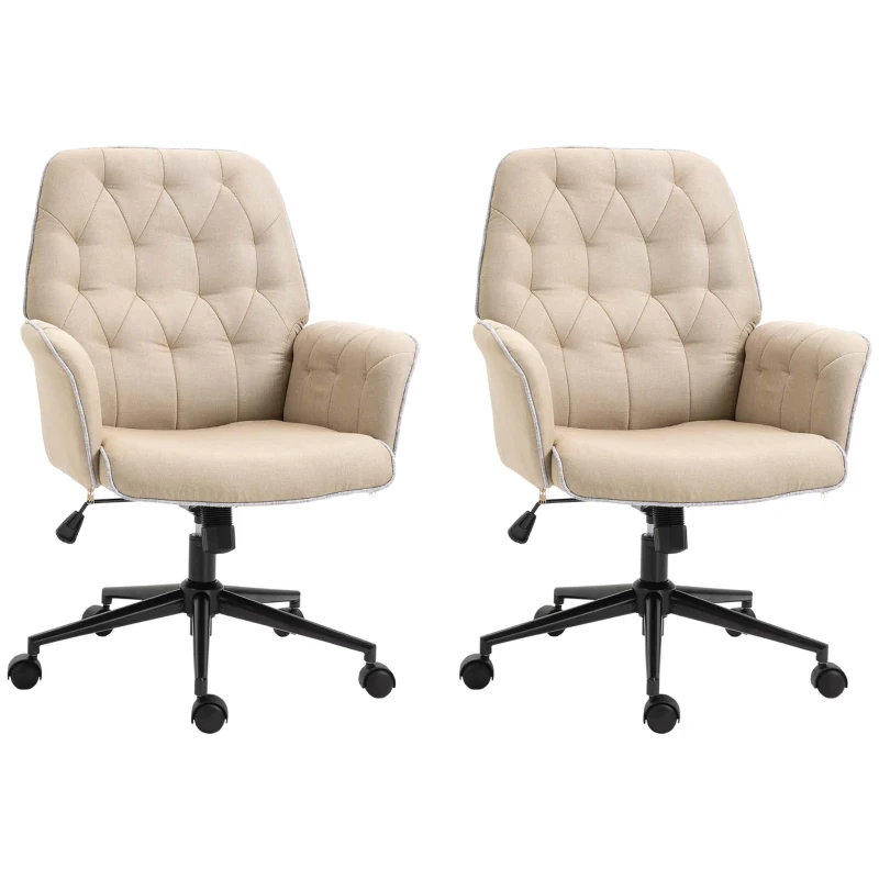 Vinsetto Lot de 2 fauteuils de bureau chaise de bureau hauteur réglable roulettes pivotant 360° tissu chanvre beige