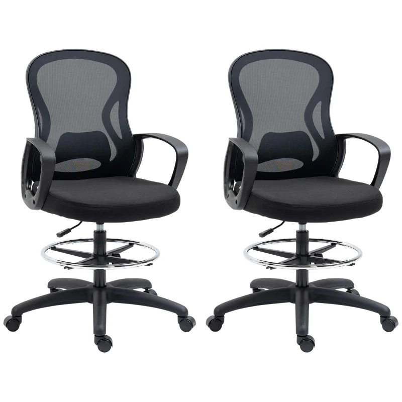 Vinsetto Lot de 2 fauteuils de bureau chaise de bureau assise haute réglable pivotant 360° maille respirante noir