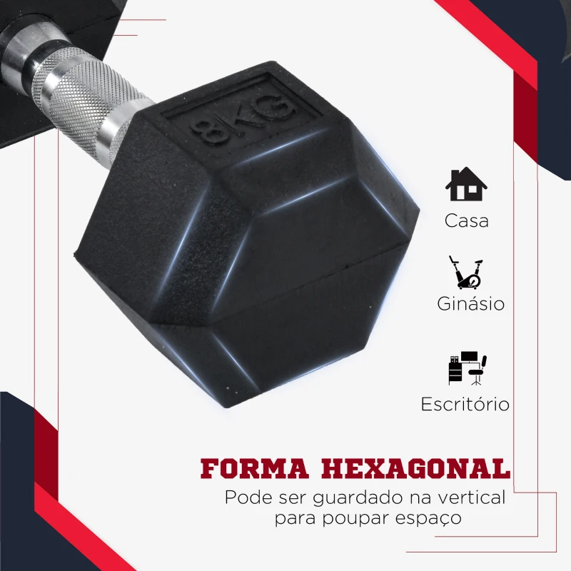 HOMCOM Conjunto de Halteres 16 kg com Barra Metálica e Cabeça Hexagonal Conjunto de Pesos para Treino 30,5x12,7 cm Preto e Prata