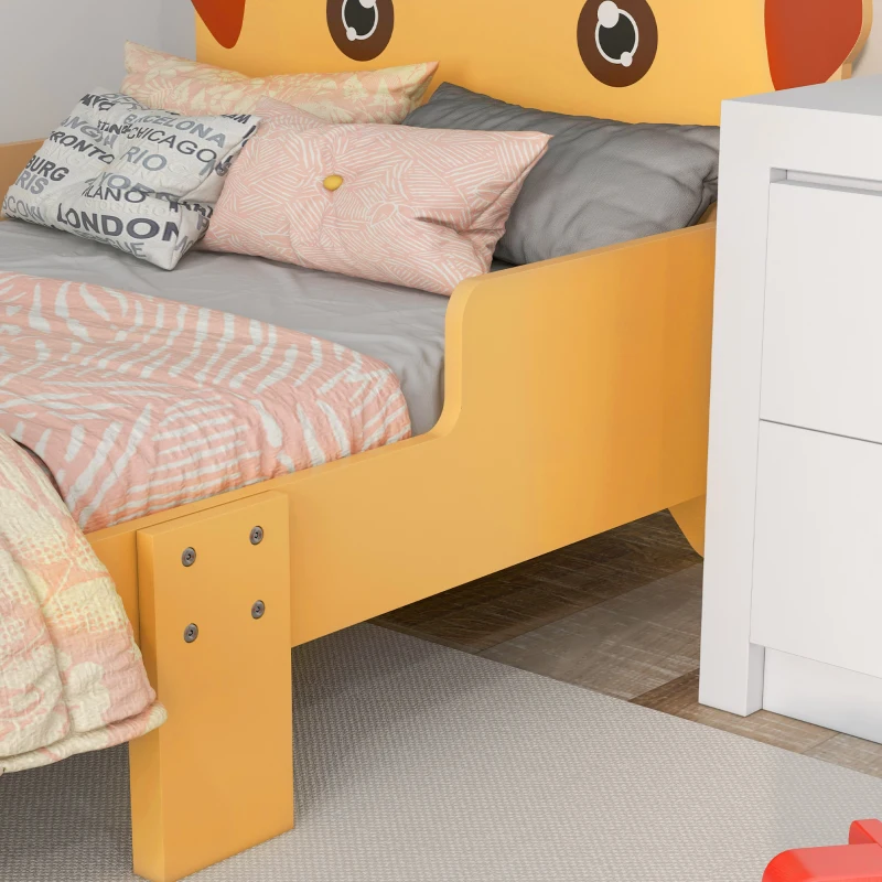 ZONEKIZ Lettino per Bambini 3-6 Anni con Sponde Laterali Anticaduta in MDF, 143x74x66 cm, Giallo