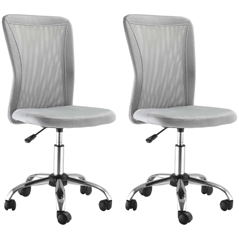 Vinsetto Lot 2 de chaises de bureau ergonomique hauteur réglable piètement chromé pivotant 360° revêtement maille gris