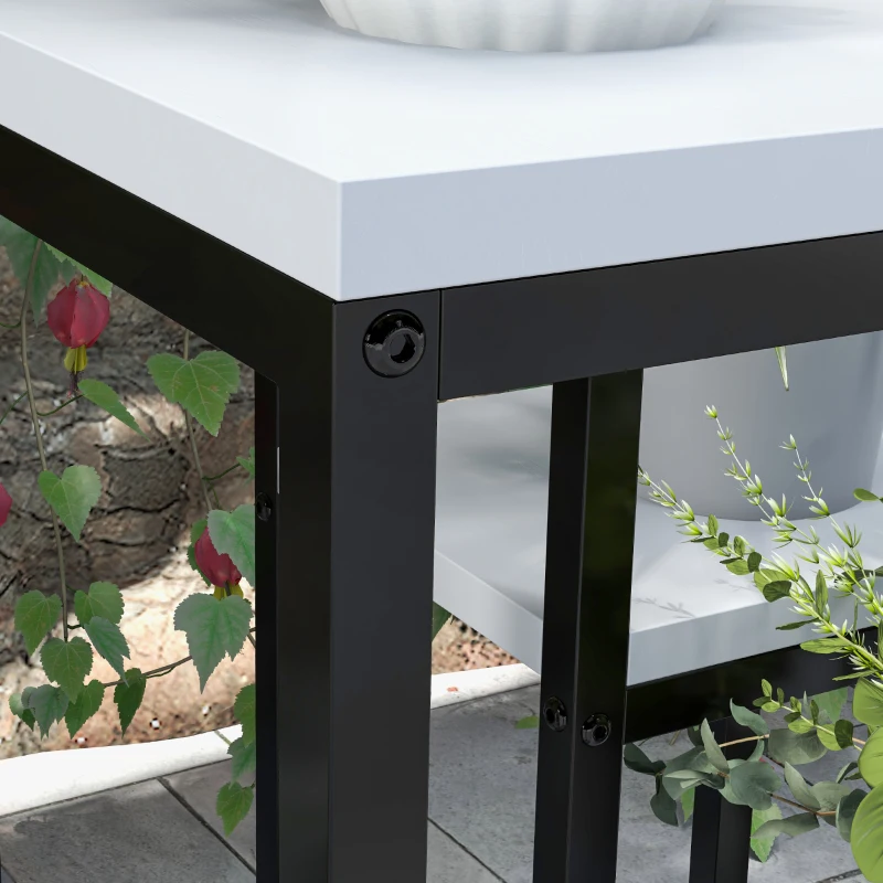 Outsunny Scaffale per Piante a 4 Livelli in Acciaio e Legno, 34x34x70cm, Bianco e Nero