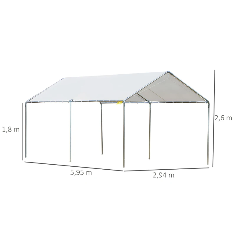 Outsunny Tenda de garagem 3x6 m Impermeável com Toldo de Tecido PE e Estrutura de Aço Galvanizado Branco