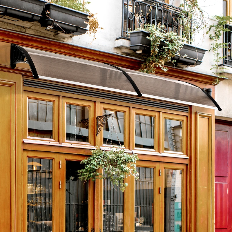 Outsunny Beschermende Vordach Luifel. 75 x 195 x 23 cm, UV-bestendig, Waterbestendig, Bruin