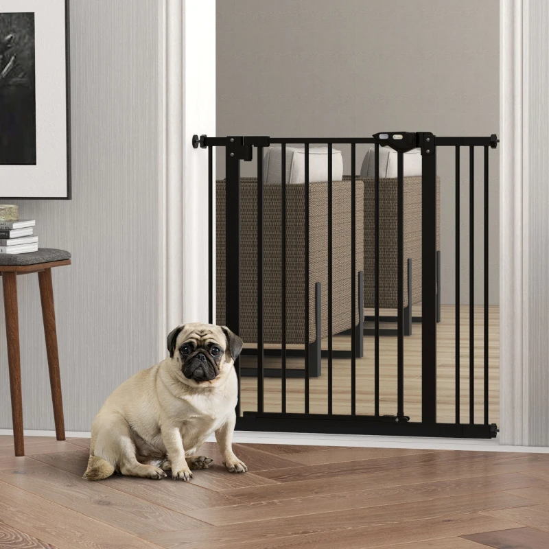 PawHut Metal 74-87cm Wide Adjustable Dog Gate Black