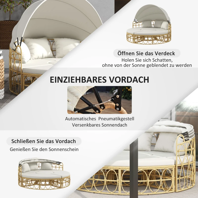 Outsunny Loungeset met uitschuifbaar dak, 4-delig, inclusief 5 kussens, rattanlook, 178B x 85T x 66,5H cm, beige