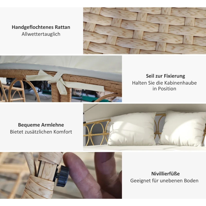 Outsunny Loungeset met uitschuifbaar dak, 4-delig, inclusief 5 kussens, rattanlook, 178B x 85T x 66,5H cm, beige