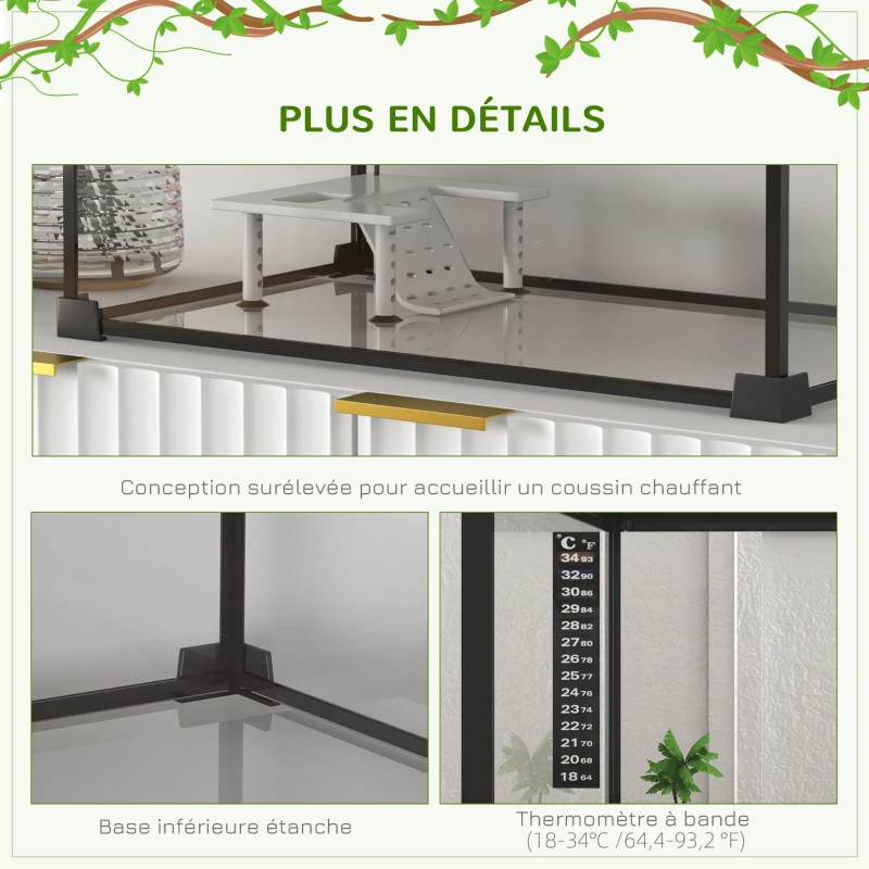 PawHut Boîte à reptiles boîte d'élevage de reptiles habitat de terrarium transparent couvercle coulissant treillis métallique