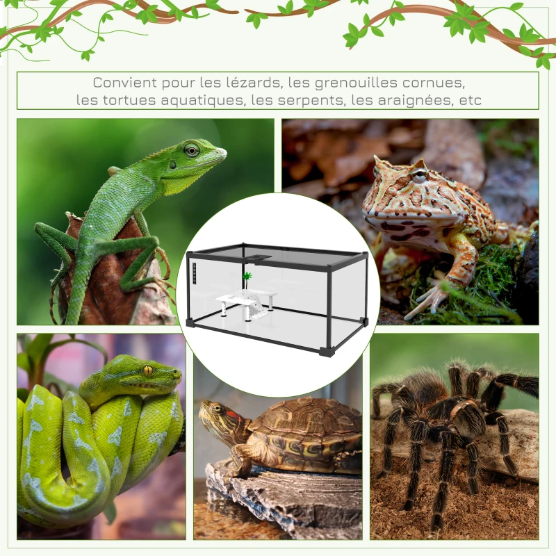 PawHut Boîte à reptiles boîte d'élevage de reptiles habitat de terrarium transparent couvercle coulissant treillis métallique