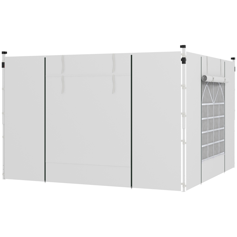 Outsunny Paviljoen Gordijnen, Set van 2, voor 3x6m of 3x3m Tuinpaviljoens, met Ramen en Deuren, Wit