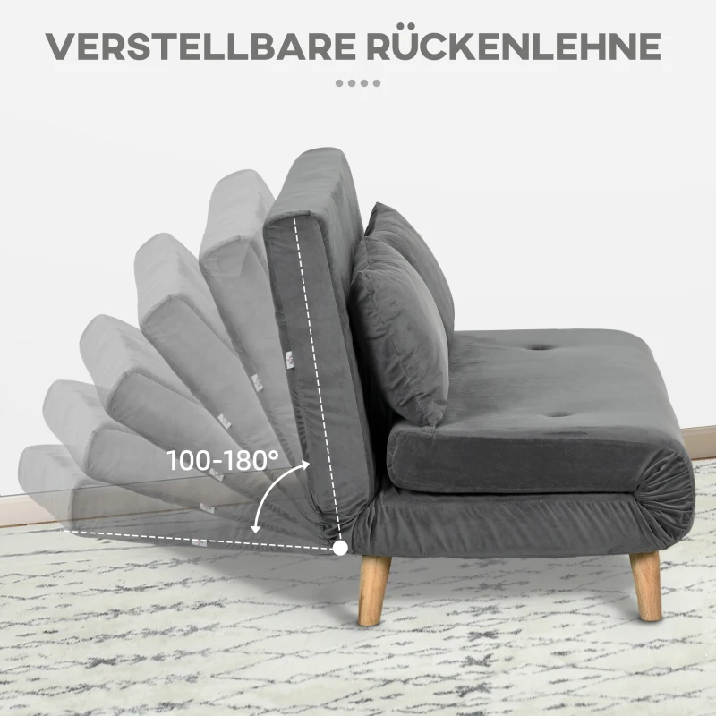 HOMCOM Schlafbank Relaxbank Bankstel, inclusief 2 kussens, fluweelachtige uitstraling, 130 x 78 x 79 cm, Grijs