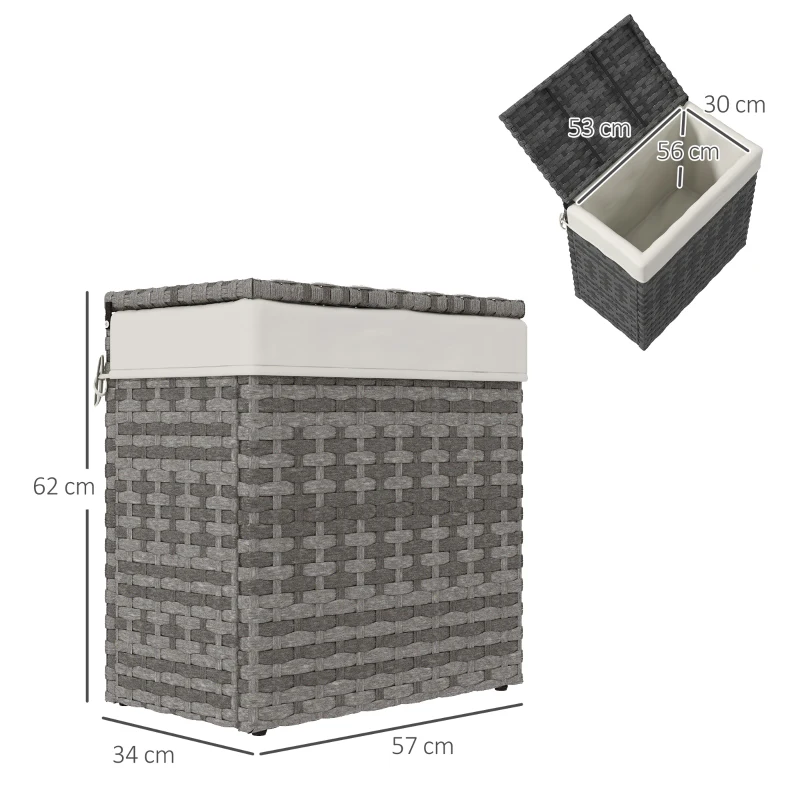 Outsunny Cesta Contenitore da Giardino e Casa in Rattan con Tessuto Interno, 57x34x62cm, Grigio