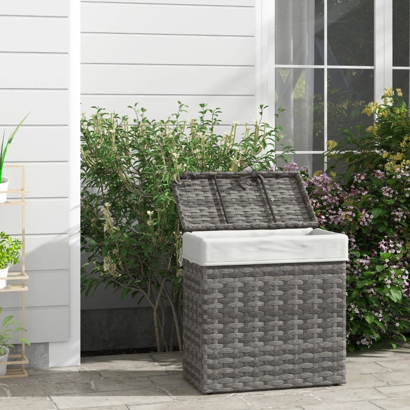 Outsunny Cesta Contenitore da Giardino e Casa in Rattan con Tessuto Interno, 57x34x62cm, Grigio