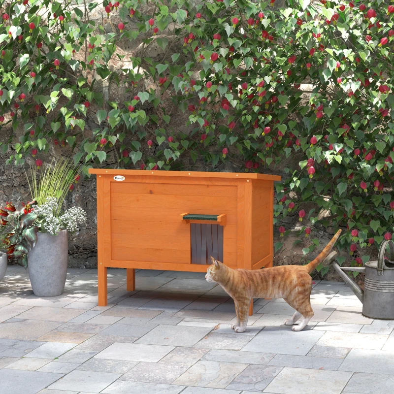 PawHut Outdoor Cat House Cat Shelter, Weatherproof, 1 Window, 1 Entrance, 85 x 50 x 68.5 cm, Orange+Green