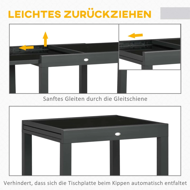 Outsunny Uitklapbare buitentafel voor in de tuin, uitbreidbaar, weerbestendig, 160 cm × 80 cm × 75 cm, zwart