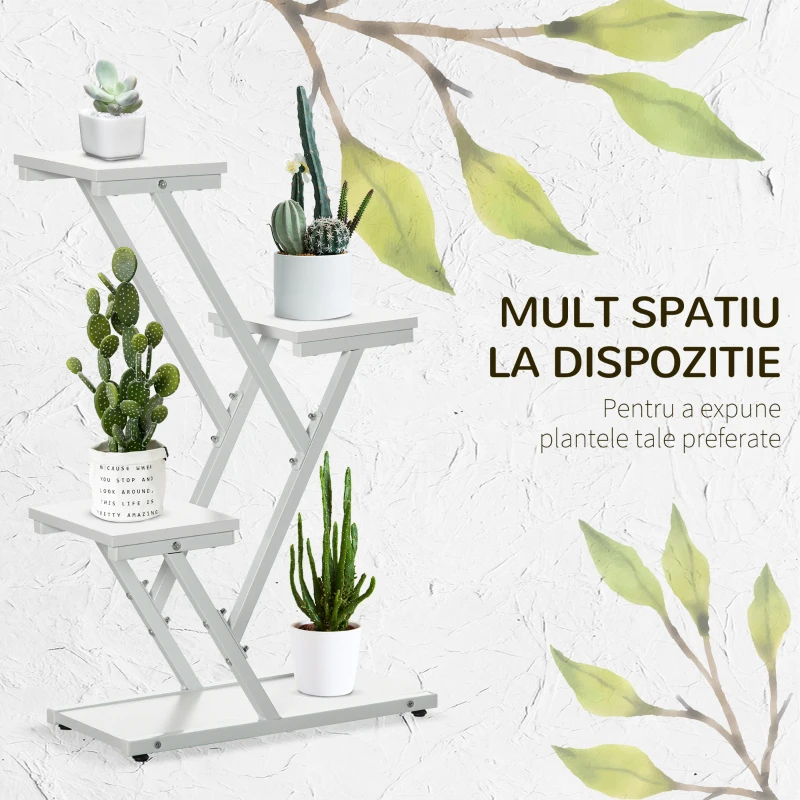 Outsunny Suport Ghivece Colt – Raft 4 Niveluri pentru Plante, Interior/Exterior