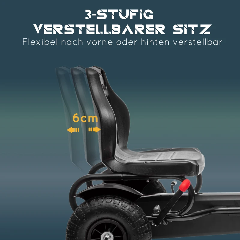 HOMCOM Kinder-Gokart met verstelbare zitting, handrem, vanaf 5 jaar, 121 x 58 x 61 cm, Zwart(m-4)