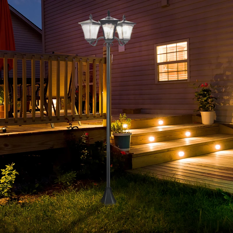 Outsunny Felinar Gradina 182,5 cm – LED cu Energie Solara, Negru
