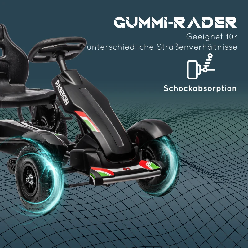 HOMCOM Kinder-Gokart met verstelbare zitting, handrem, vanaf 5 jaar, 121 x 58 x 61 cm, Zwart(m-6)